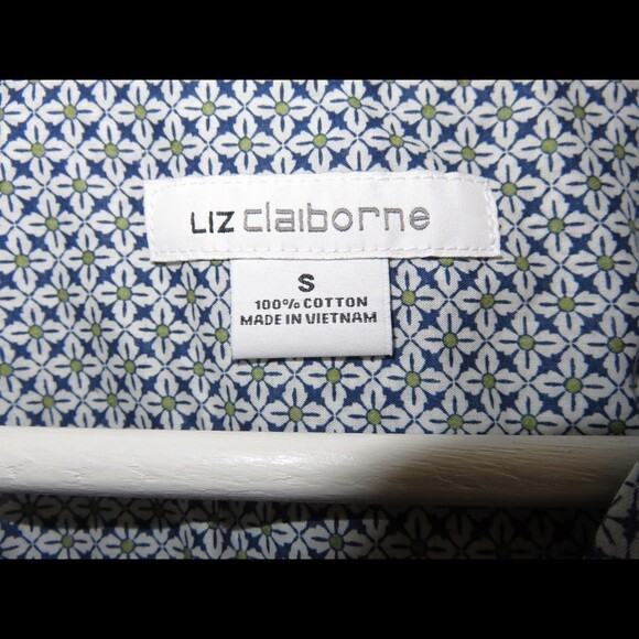 Liz Claiborne Essential BF White Green Collared Long Sleeve Button Up Top Small - Picture 3 of 5